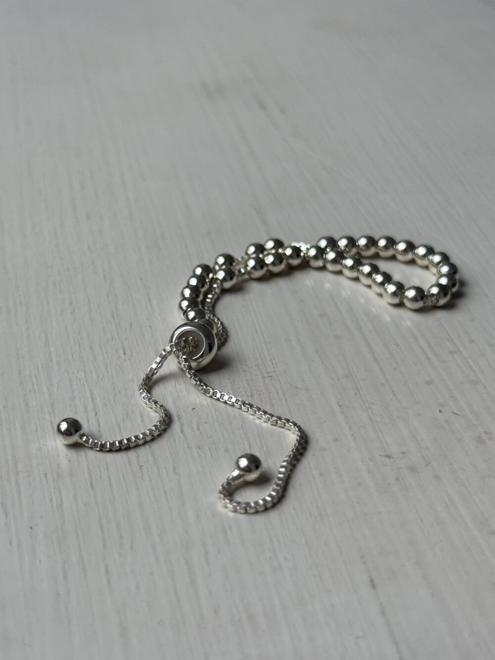 Y2K Sterling Silver Bead Slider Bracelet Adjustable Minimalist